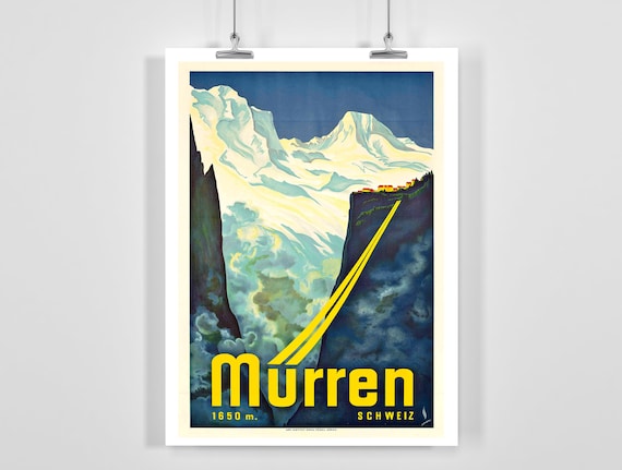 Vintage Murren Switzerland Ski Poster Retro Alpine Travel Decor