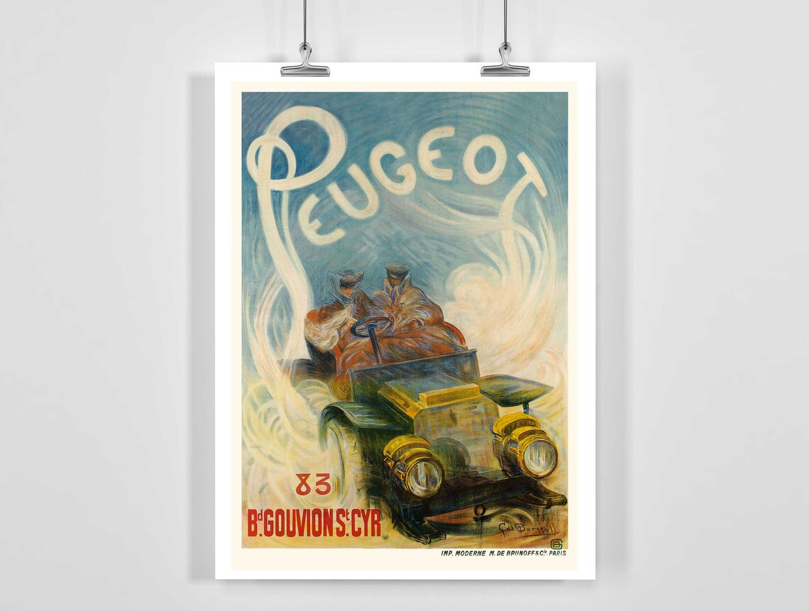 Peugeot Early Automobile Motor Racing Vintage Advertising Poster