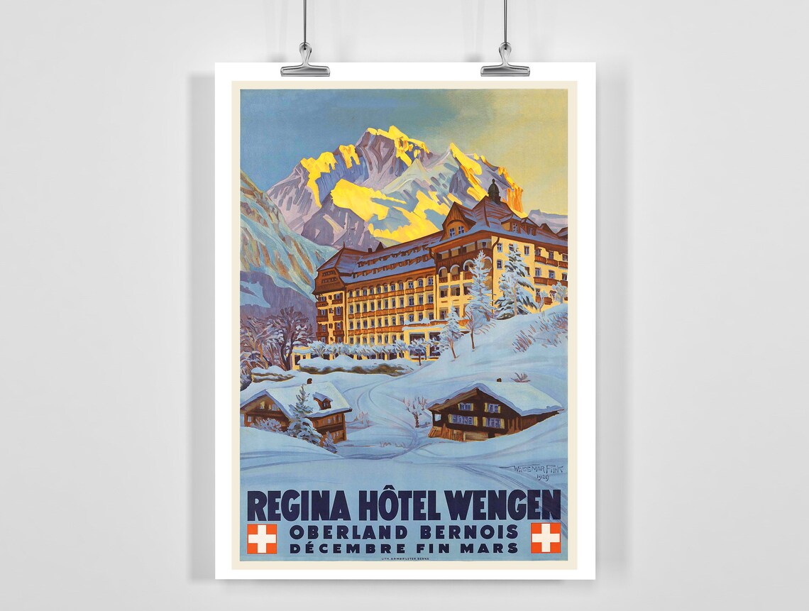 Regina Hotel Wengen Vintage Ski Travel Poster