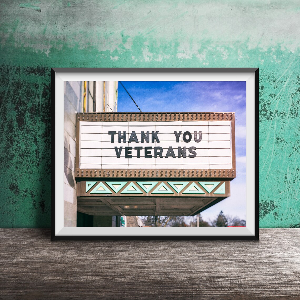 Thank You Veterans Theater Marquee Patriotic Photo Art Poster
