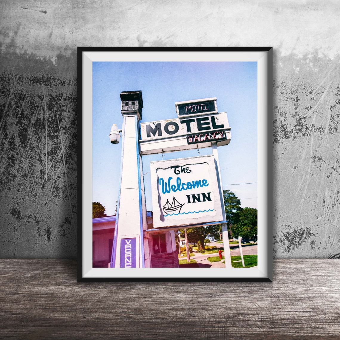 The Welcome Inn Motel Vacancy Retro Roadside Sign Photo Poster