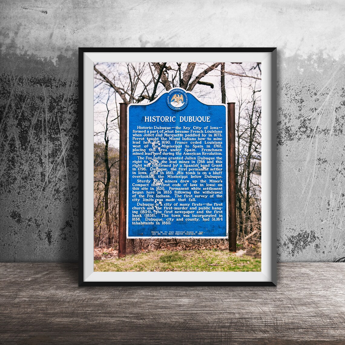 Historic Dubuque Iowa Blue Historical Marker Sign Photography Poster