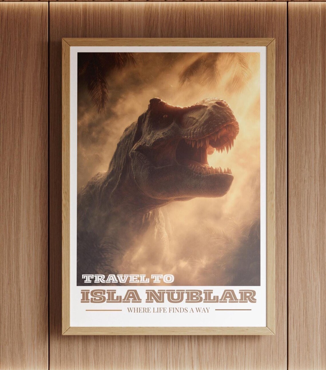 Travel To Isla Nublar T Rex Portrait Dusty Sunset Vintage Travel Poster