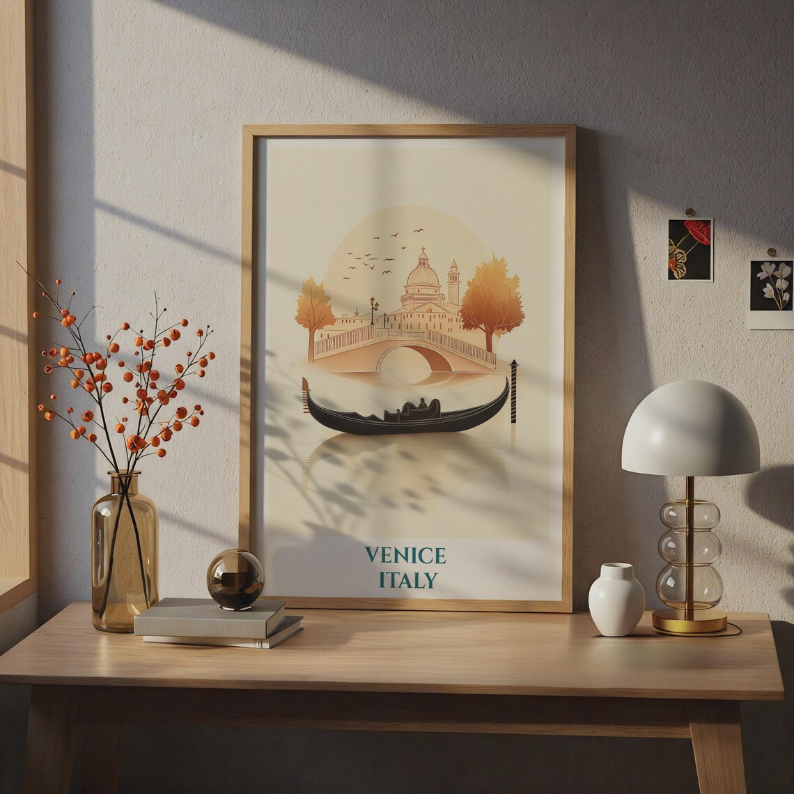 Venice Italy Gondola Canal Bridge Warm Minimal Travel Poster