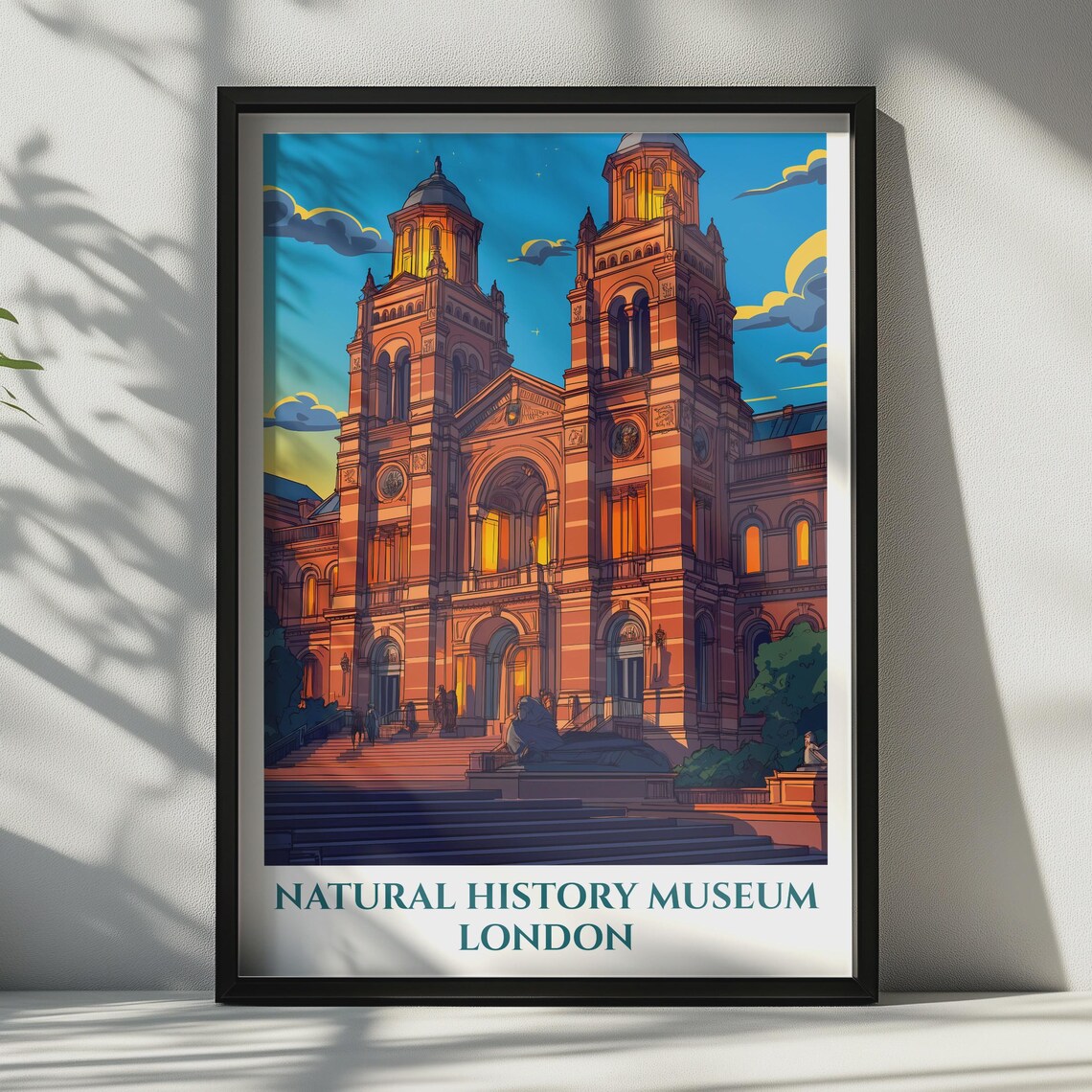 Natural History Museum London Night Illuminated Architecture Travel Poster