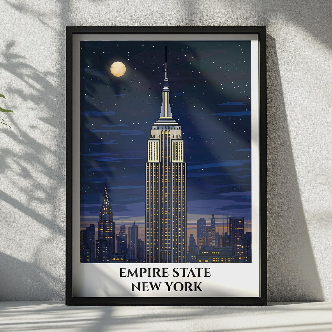 Empire State Building New York Night Moon City Skyline Poster