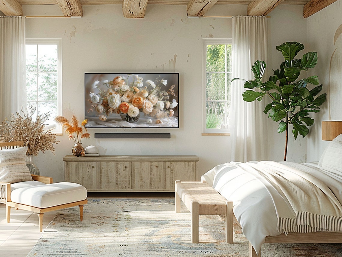 Frame Tv Art Mothers Day Frame Tv Bouquet In Vase Spring Tv Art Mothers Day Tv Art Tv Flowers Tv Spring Coral Floral - Image 3