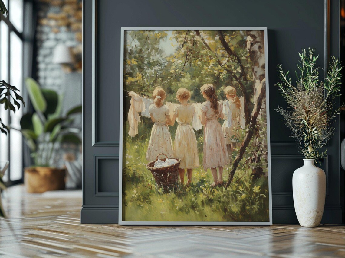 Laundry Day Vintage Oil Painting Wall Art Print - Image 3