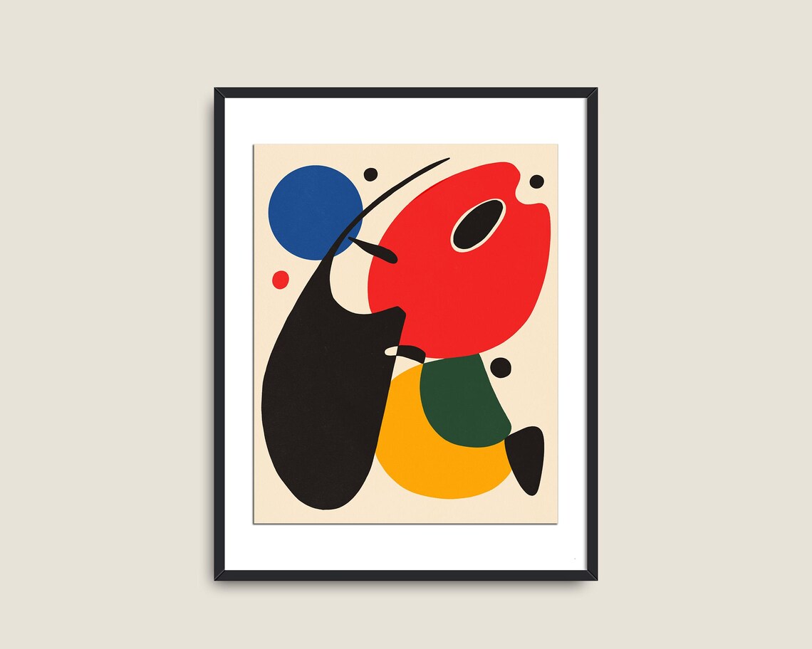 Colorful Abstract Shapes Red Blue Black Mid Century Modern Art Print - Image 2