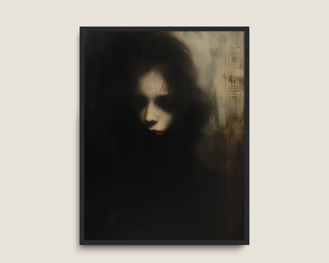 Woman Face Emerging Shadow Dark Moody Portrait Gothic Dark Academia Wall Art - Image 3