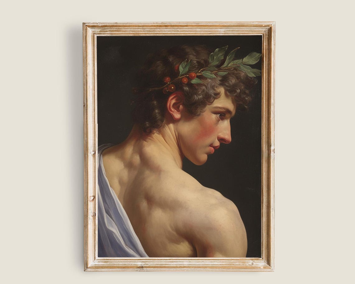 Young Roman Man With Laurel Wreath Looking Down Classical Poster