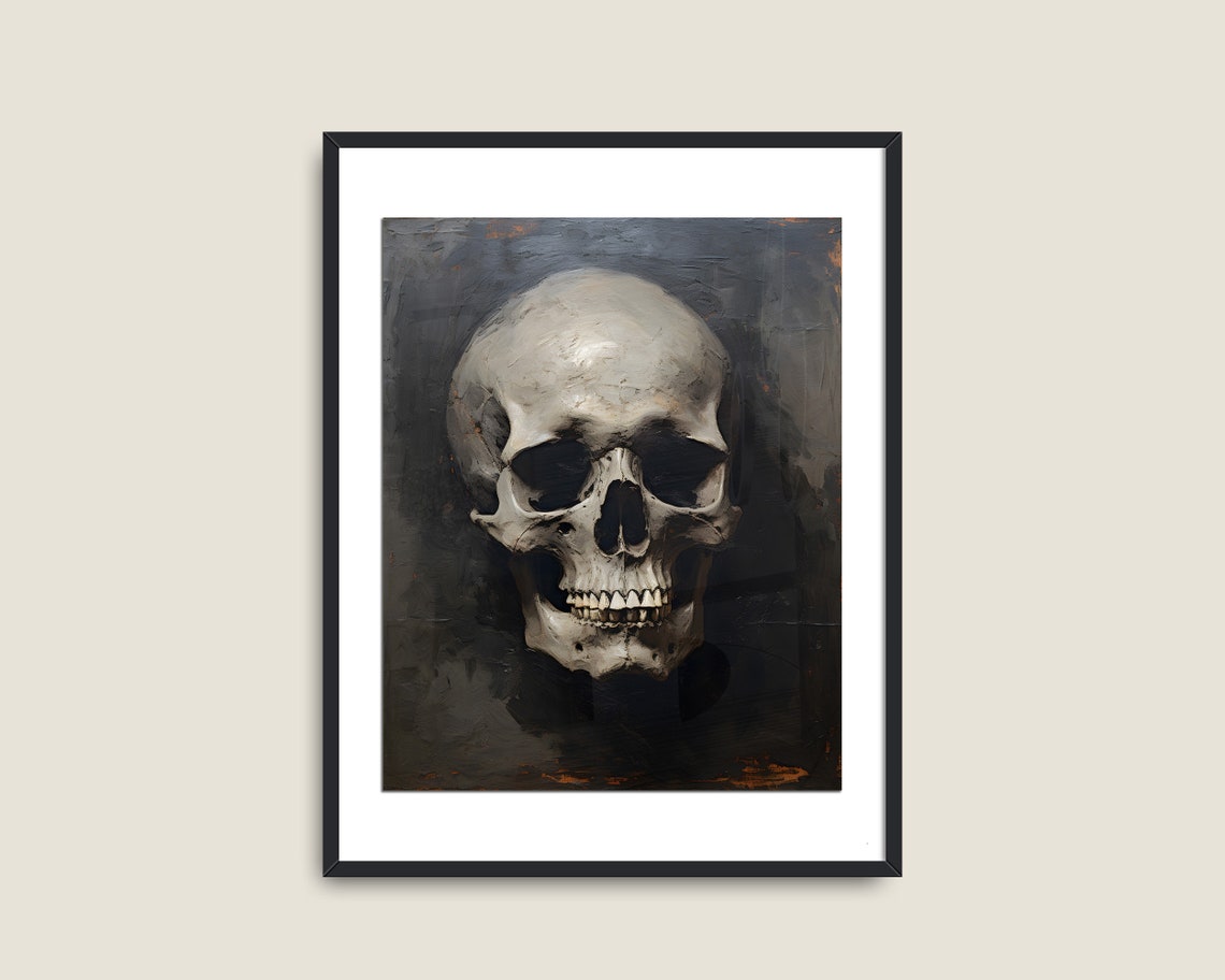 Skull Painting Dark Academia Prints Vintage Gothic Wall Art Skull Memento Mori - Image 2