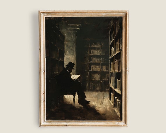 Reading Book Art Dark Academia Decor Moody Wall Art Victorian Paintings Old Library Decor Still Life Painting