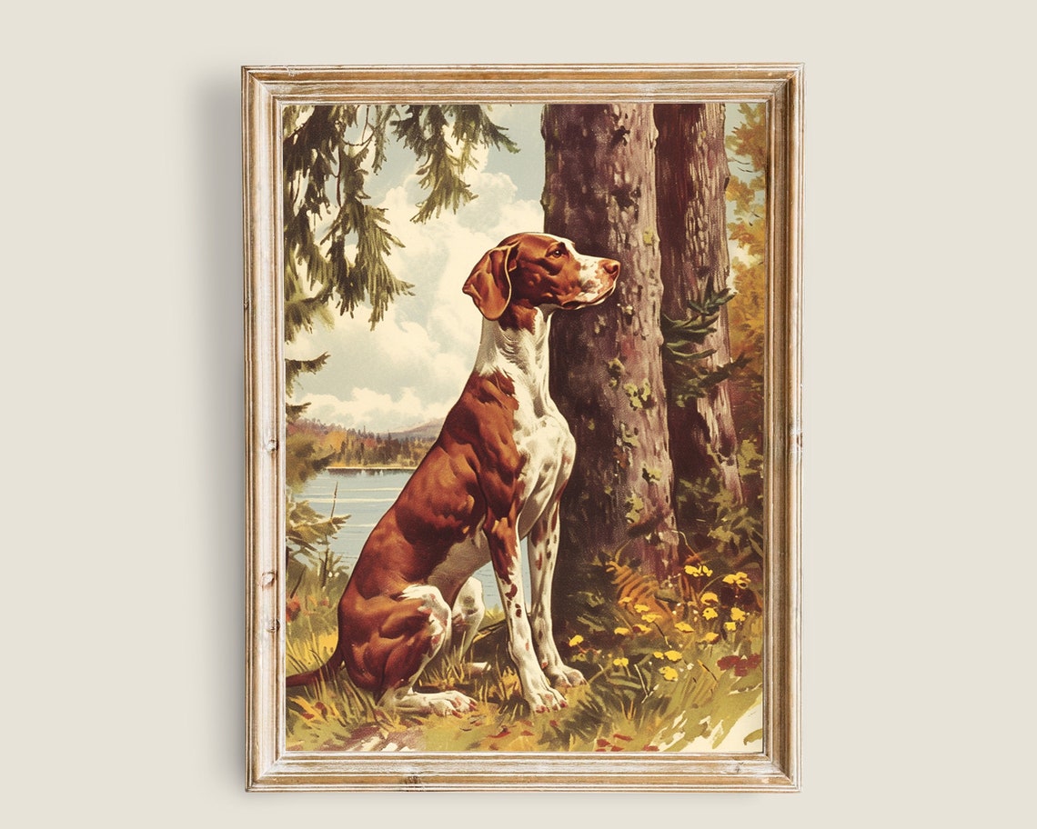 Pointer Dog Pines Lake Autumn Vintage Sporting Illustration Art Poster - Image 3