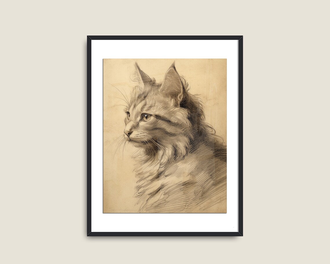 Vintage Cat Sketch Prints, Farmhouse Animal Art - Image 2