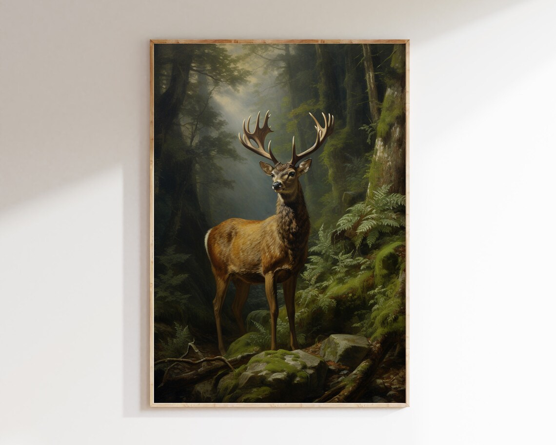 Deer Elk Vintage Art Print, Dark Academia Decor - Image 3