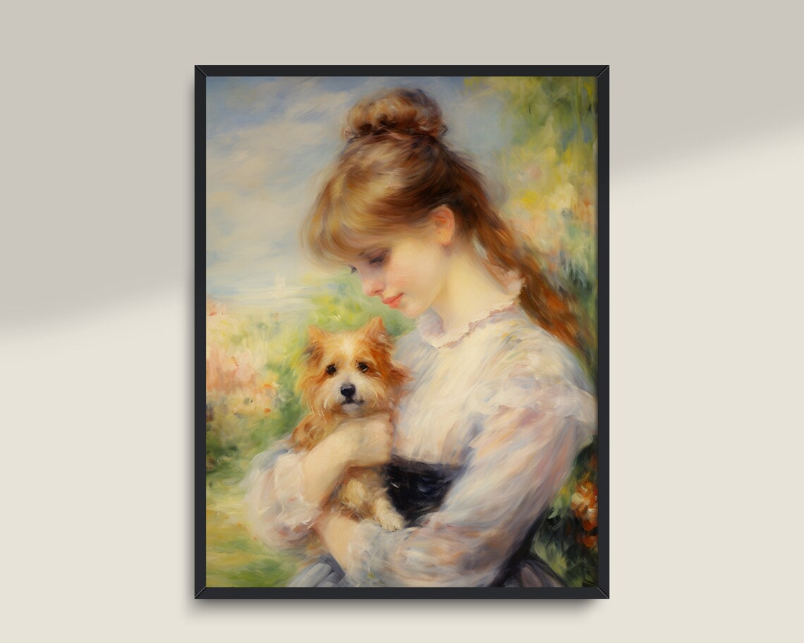Woman With Puppy Vintage Painting, Light Academia Art Print - Image 3