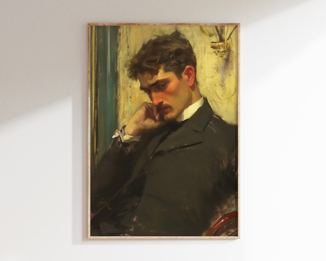 Moody Vintage Gentleman Portrait Dark Academia Oil Painting Poster - Image 2