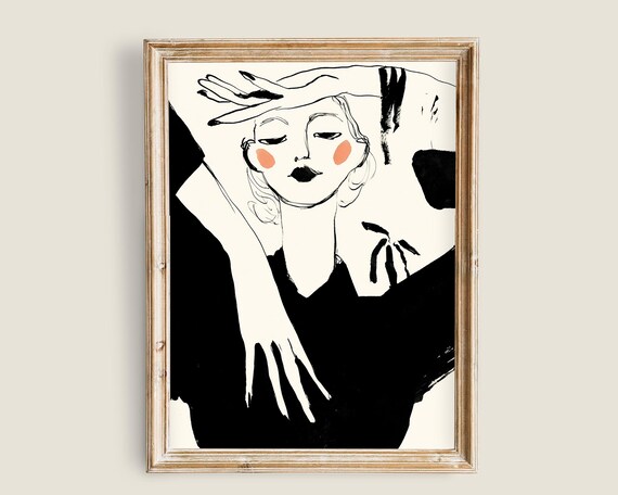 Fashion Woman Minimalist Ink Illustration Bold Black Feminine Art Wall Art