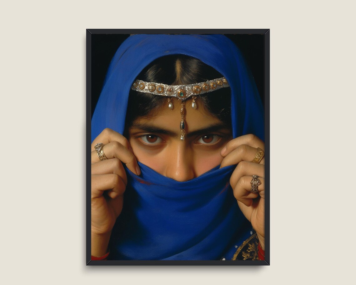 Middle Eastern Woman In Blue Veil With Gold Jewelry Portrait Poster - Image 3