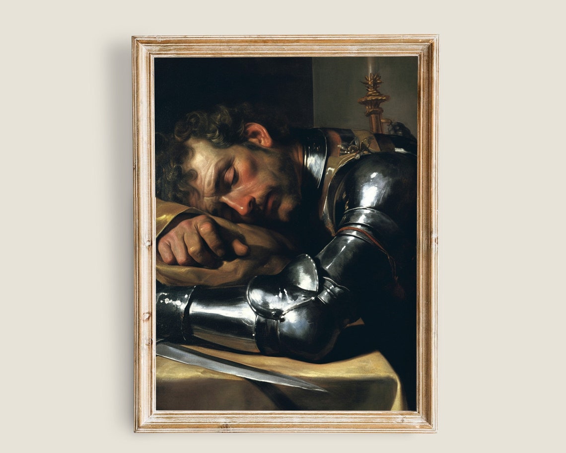 Medieval Knight Armor Resting Portrait Vintage Romantic Wall Art