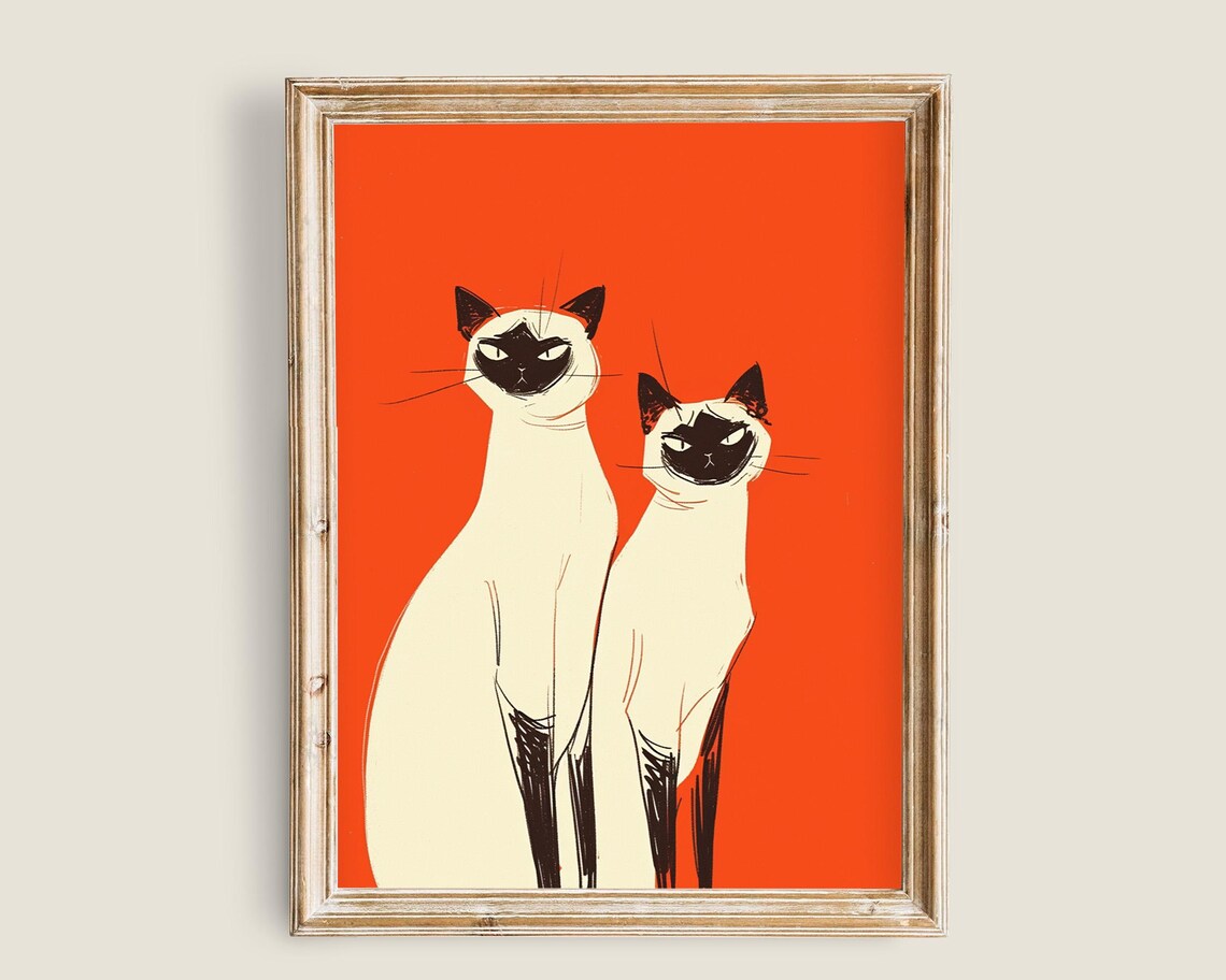 Siamese Cats Vintage Animal Art Poster Print