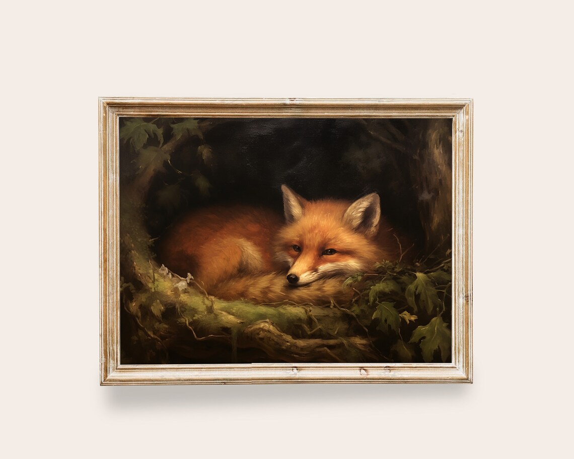 Sleeping Red Fox Vintage Animal Art Print