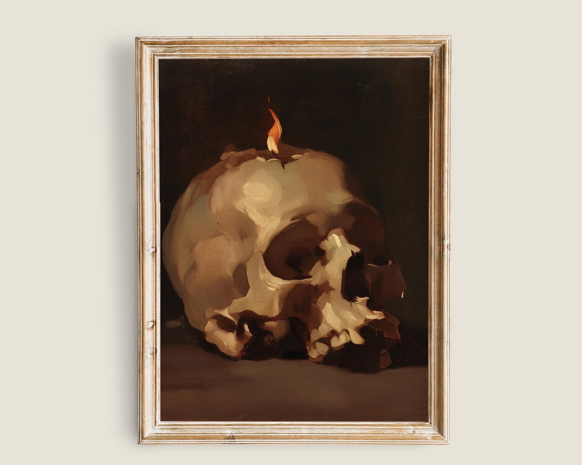 Victorian Skull Still Life Art Dark Academia Prints Antique Decor Vintage Gothic Wall Art