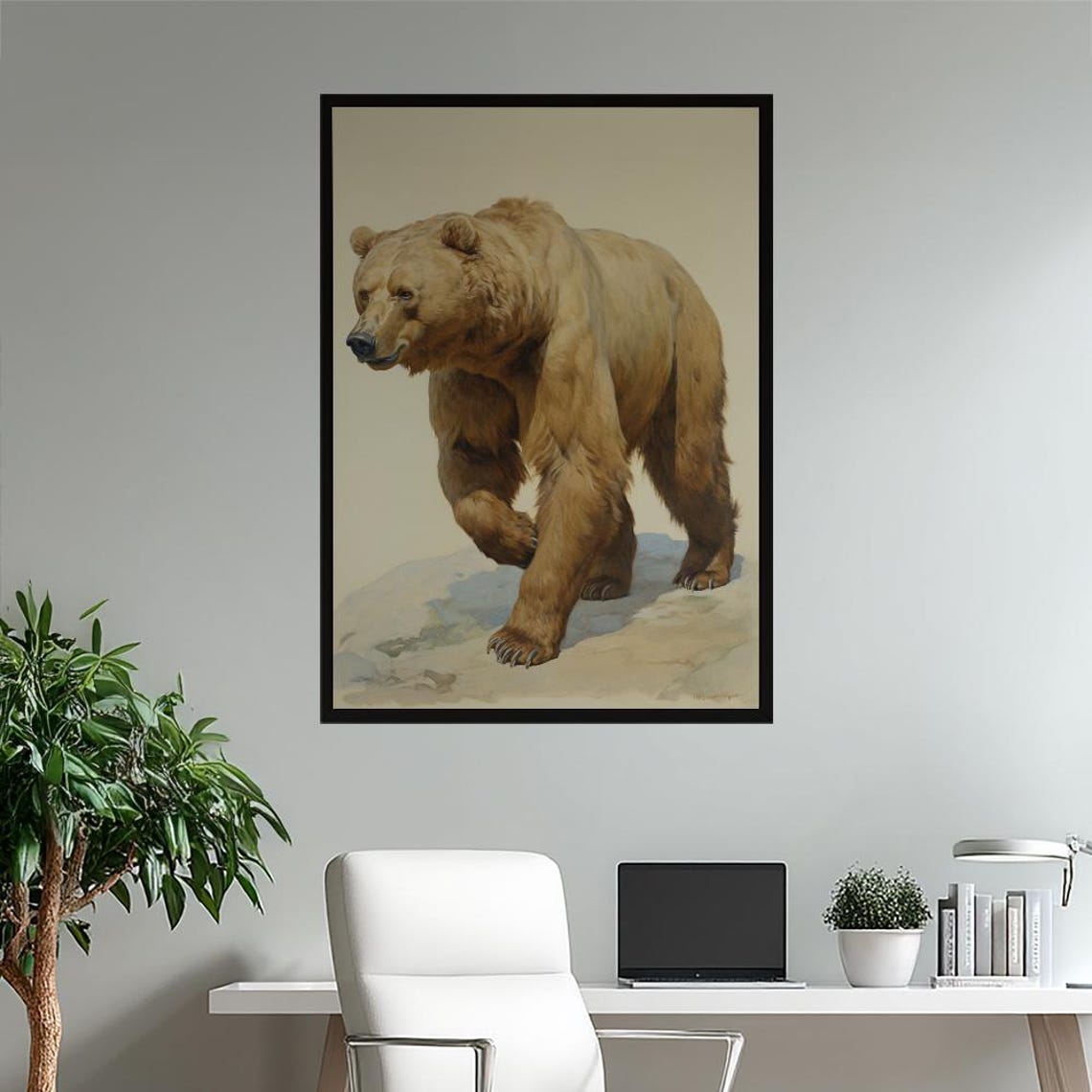 Majestic Brown Bear Walking In The Wild Realistic Wildlife Poster