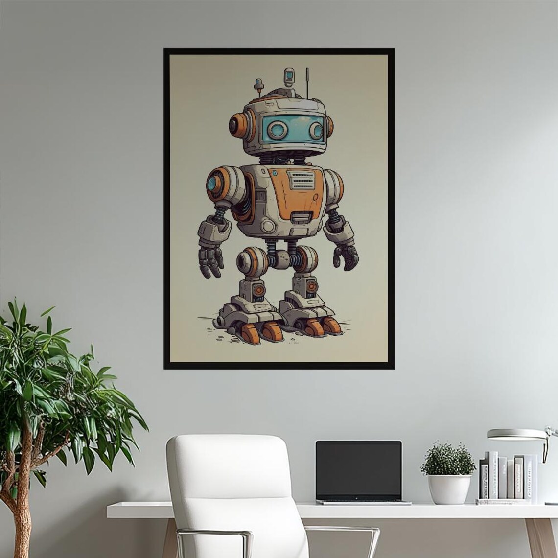 Cute Retro Robot Vintage Sci Fi Character Poster For Kids Room