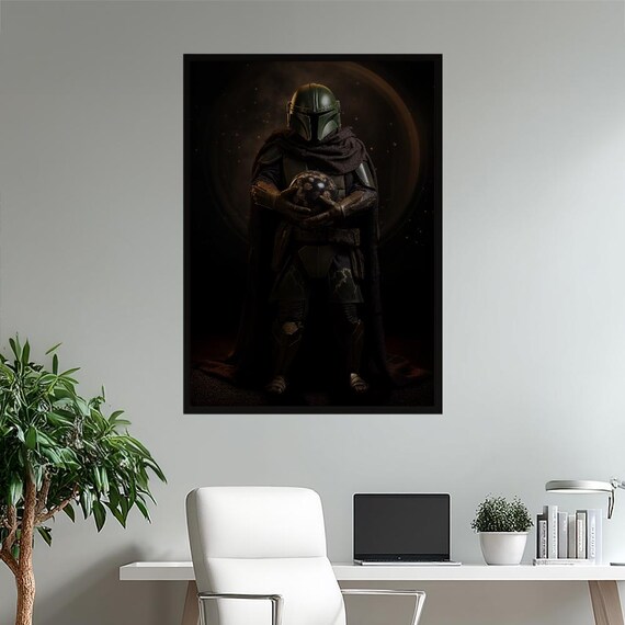 Armored Space Warrior Holding Cosmic Orb Dark Sci Fi Fantasy Poster