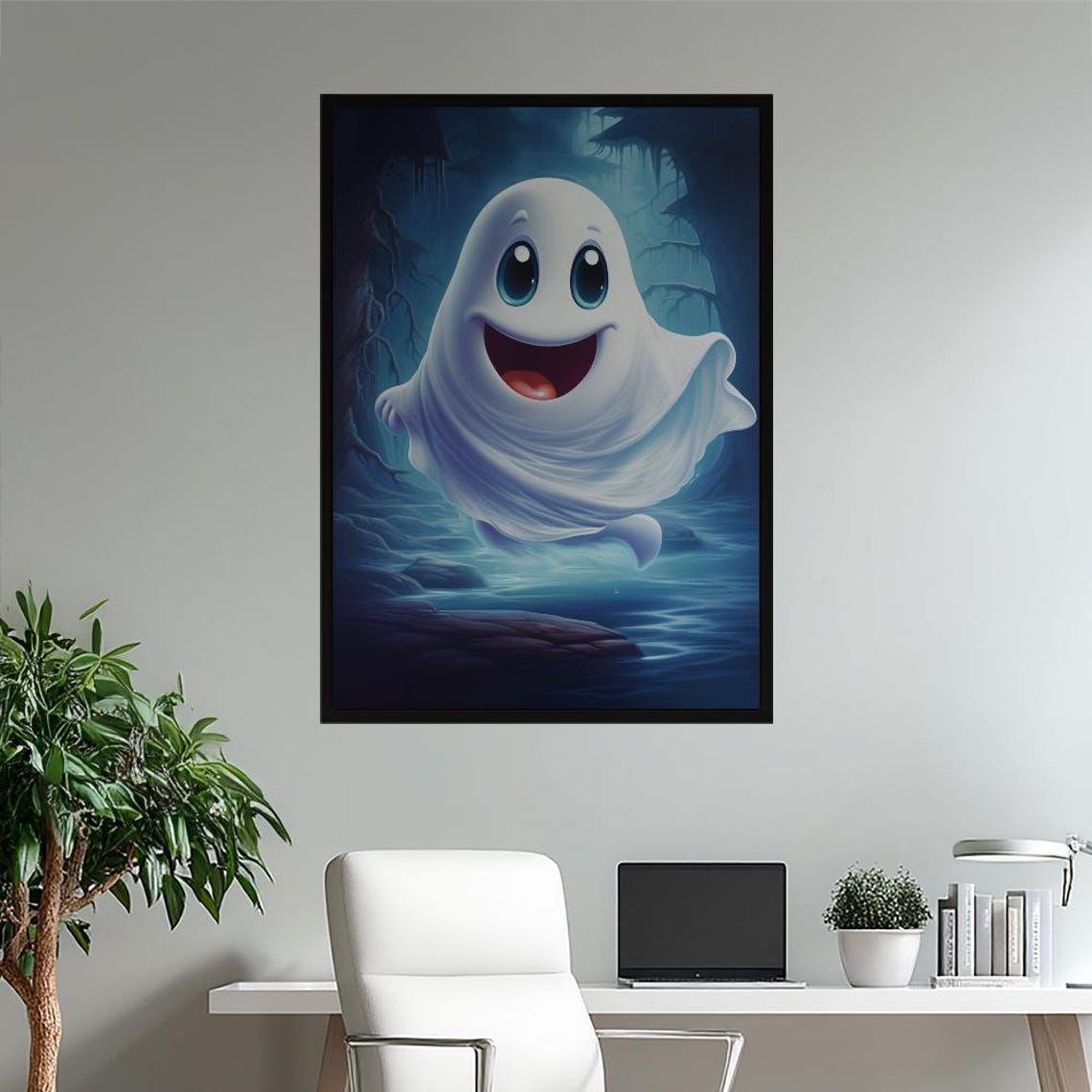 Cute Friendly Ghost Whimsical Halloween Spooky Kids Room Poster