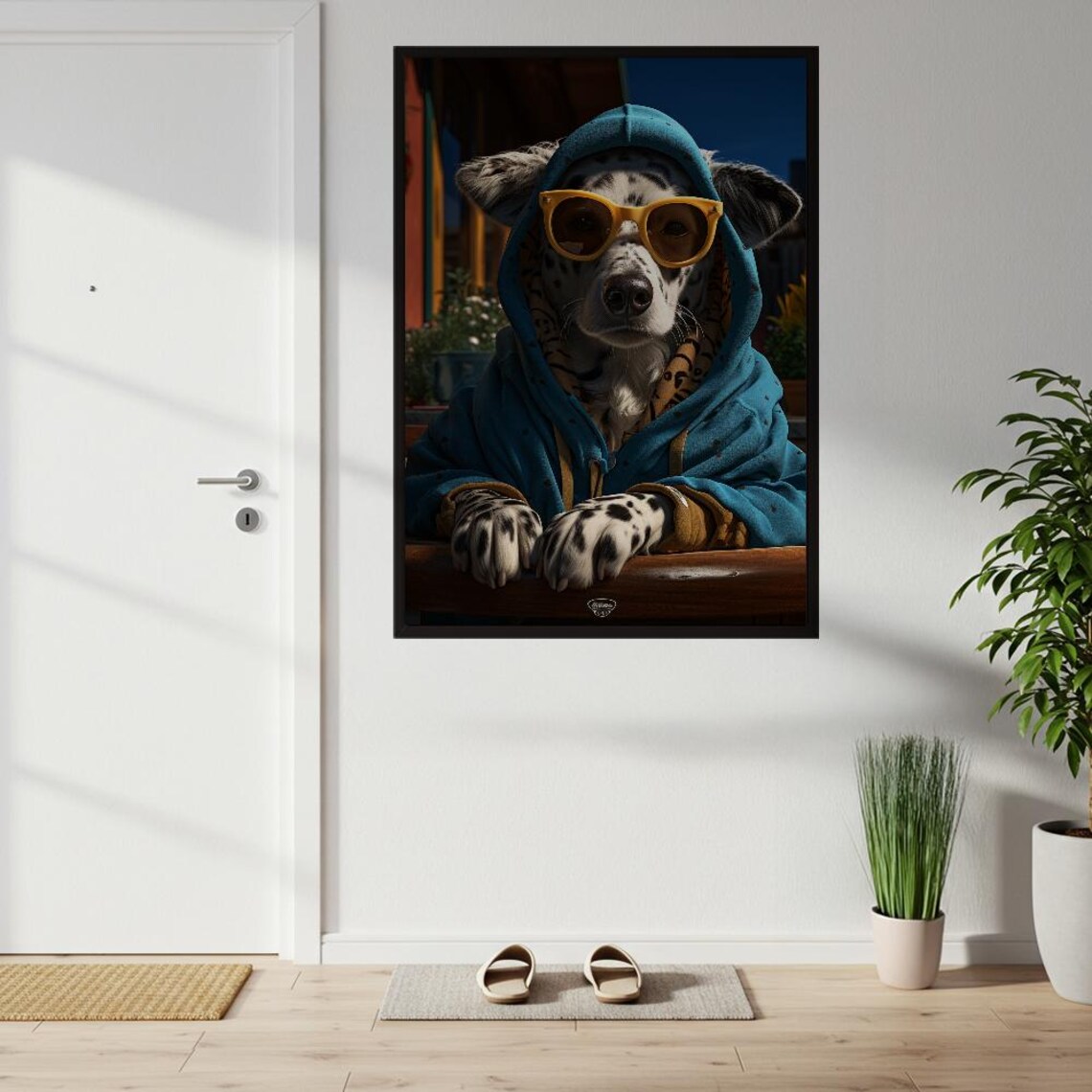 Stylish Dalmatian Dog In Hoodie Sunglasses Art Print Trendy Pet Portrait Poster Funny Animal Wall Decor For Modern Home