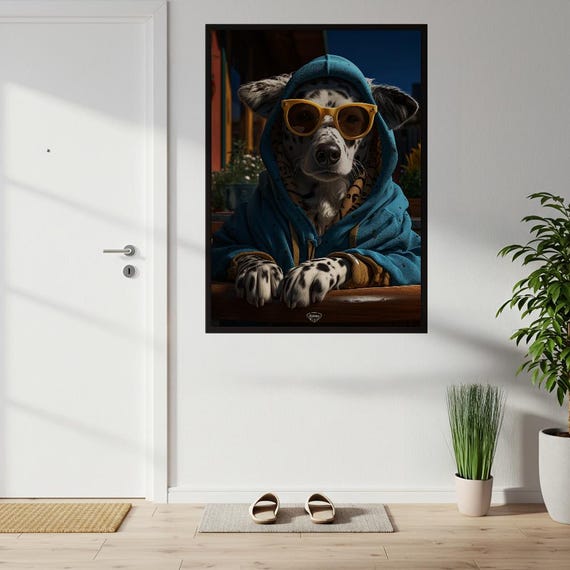 Stylish Dalmatian Dog In Hoodie Sunglasses Art Print Trendy Pet Portrait Poster Funny Animal Wall Decor For Modern Home