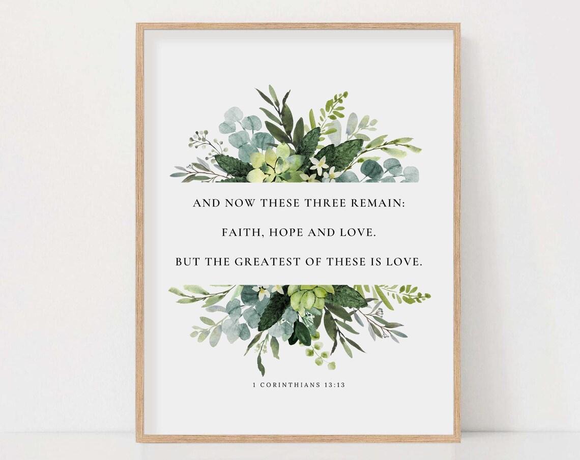 Faith Hope Love 1 Corinthians 13:13 Watercolor Greenery Poster - Image 2