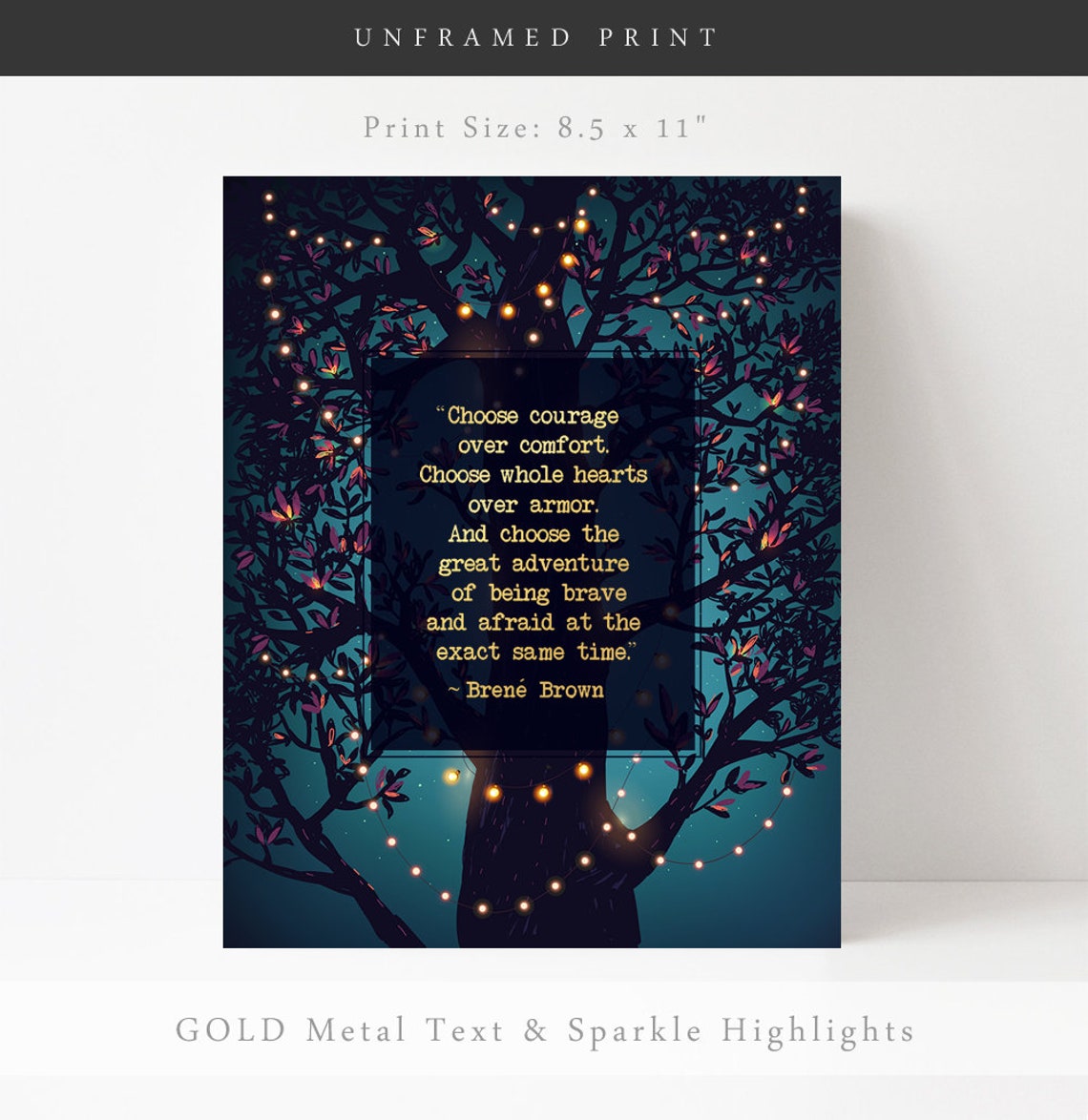 Choose Courage Over Comfort Brene Brown Quote Night Tree Lights Poster - Image 3