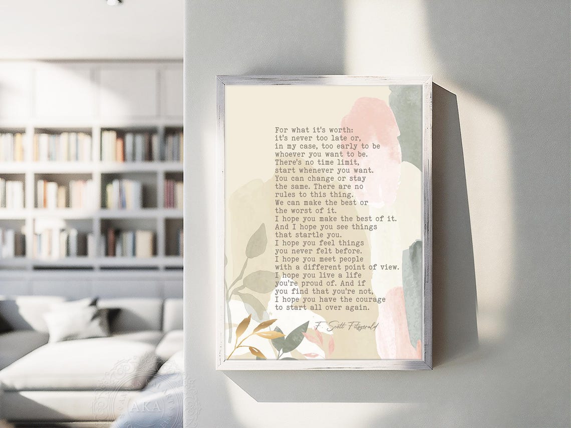 F Scott Fitzgerald For What Its Worth Quote Boho Watercolor Art Print - Image 3