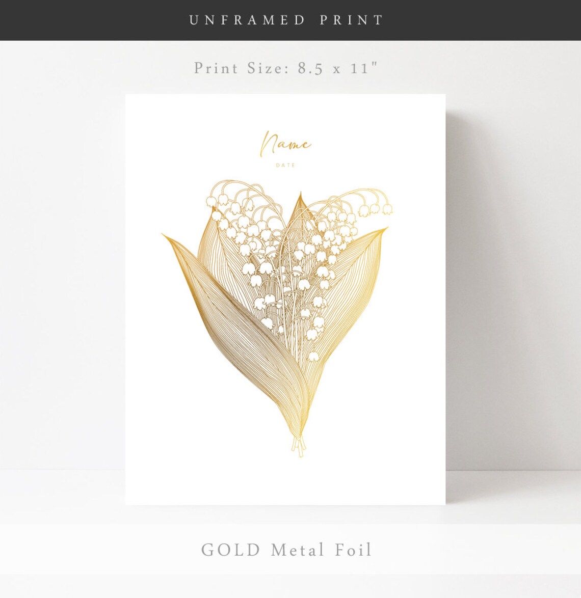 Lily Of The Valley May Birth Flower Gold Botanical Line Art Print - Image 2