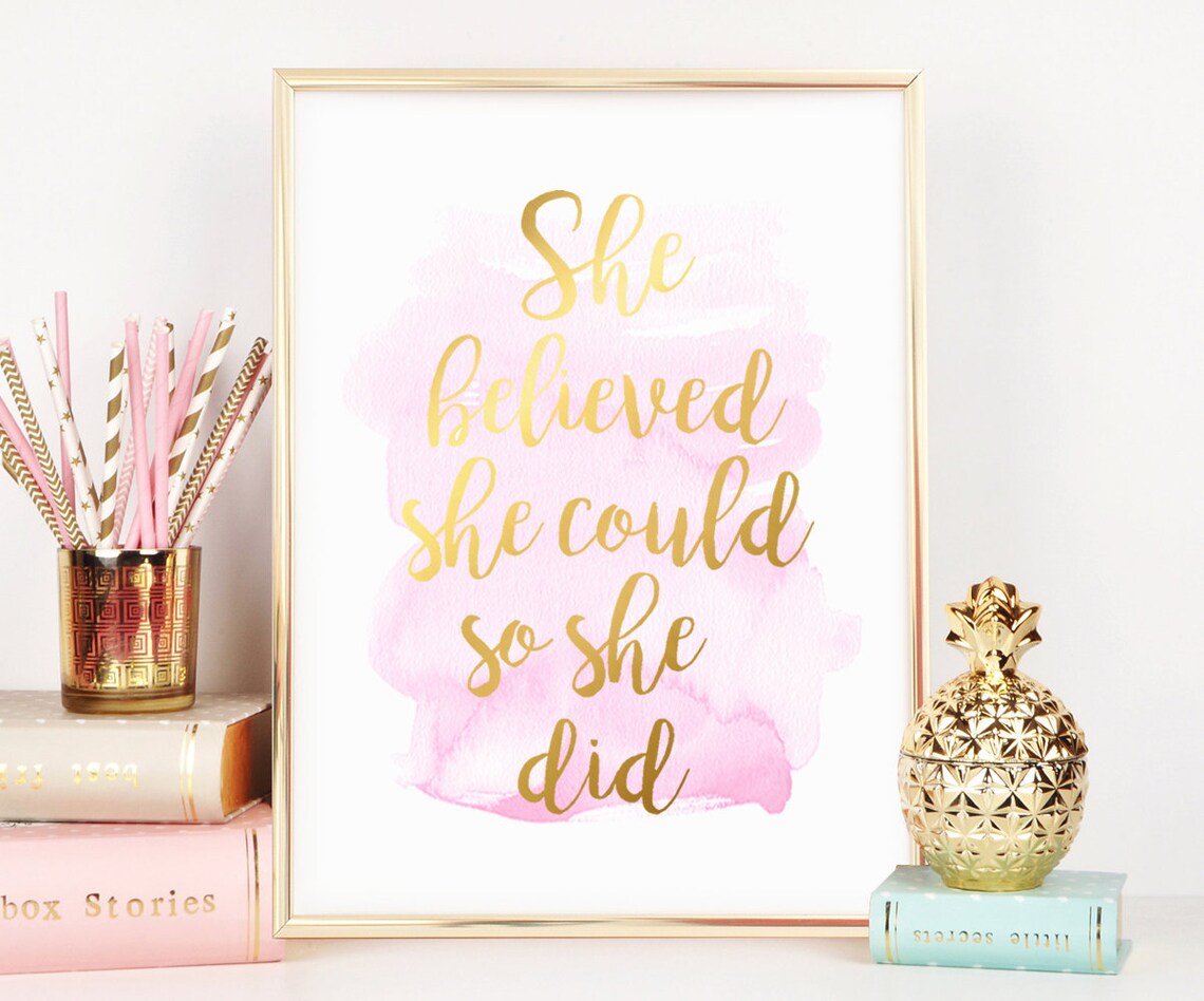 She Believed She Could Quote, Blush Pink Watercolor Art Print - Image 3