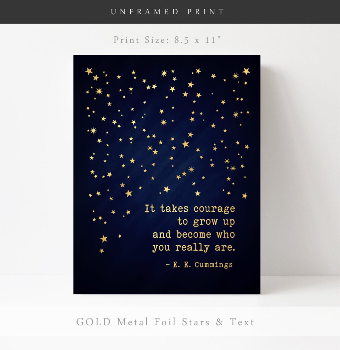 E. E. Cummings Courage Quote, Gold Foil Art Print - Image 3
