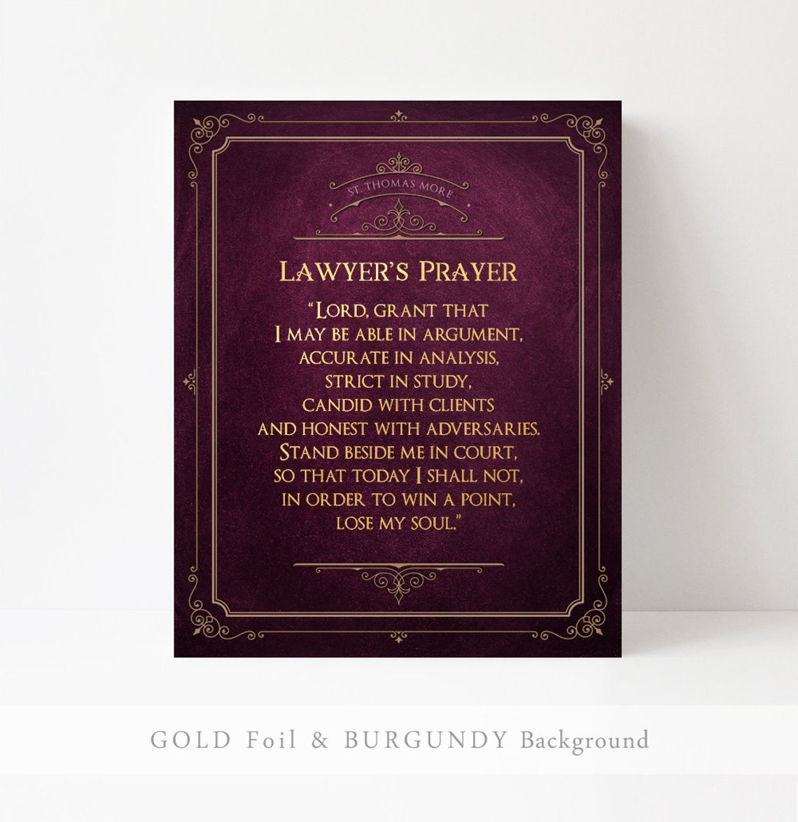 Lawyers Prayer St Thomas More Gold Foil Quote Black Law Office Poster - Image 3