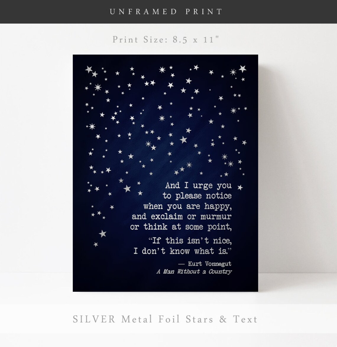 Kurt Vonnegut Literary Quote Art Print, Gold Foil - Image 2