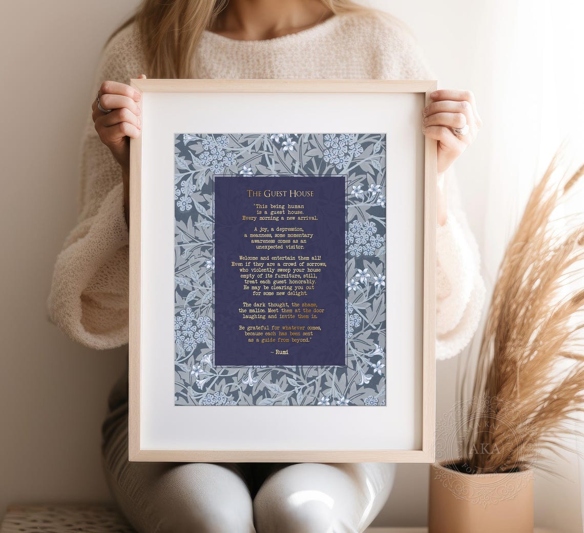 Rumi The Guest House Poem William Morris Style Floral Wall Art - Image 2