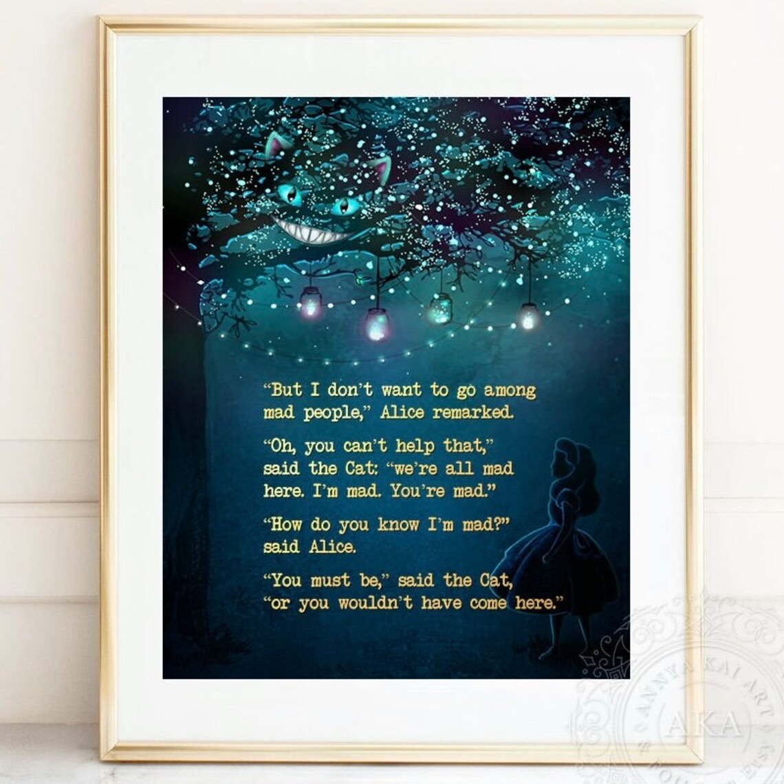Alice In Wonderland Cheshire Cat Art Print, Mad Here