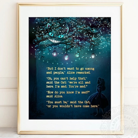 Alice In Wonderland Cheshire Cat Art Print, Mad Here