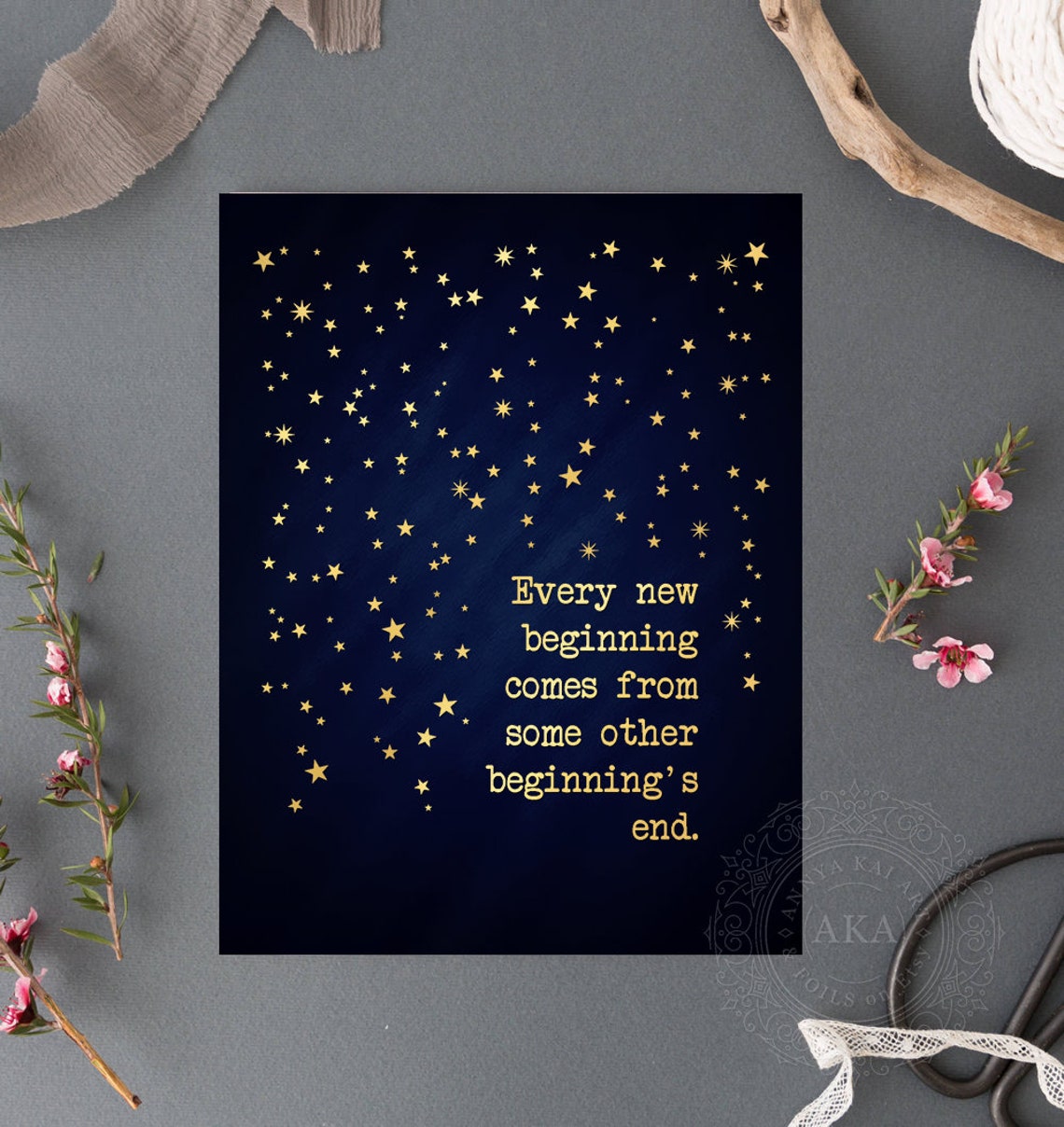 Seneca New Beginning Quote Gold Foil Starry Night Farewell Wall Poster - Image 3