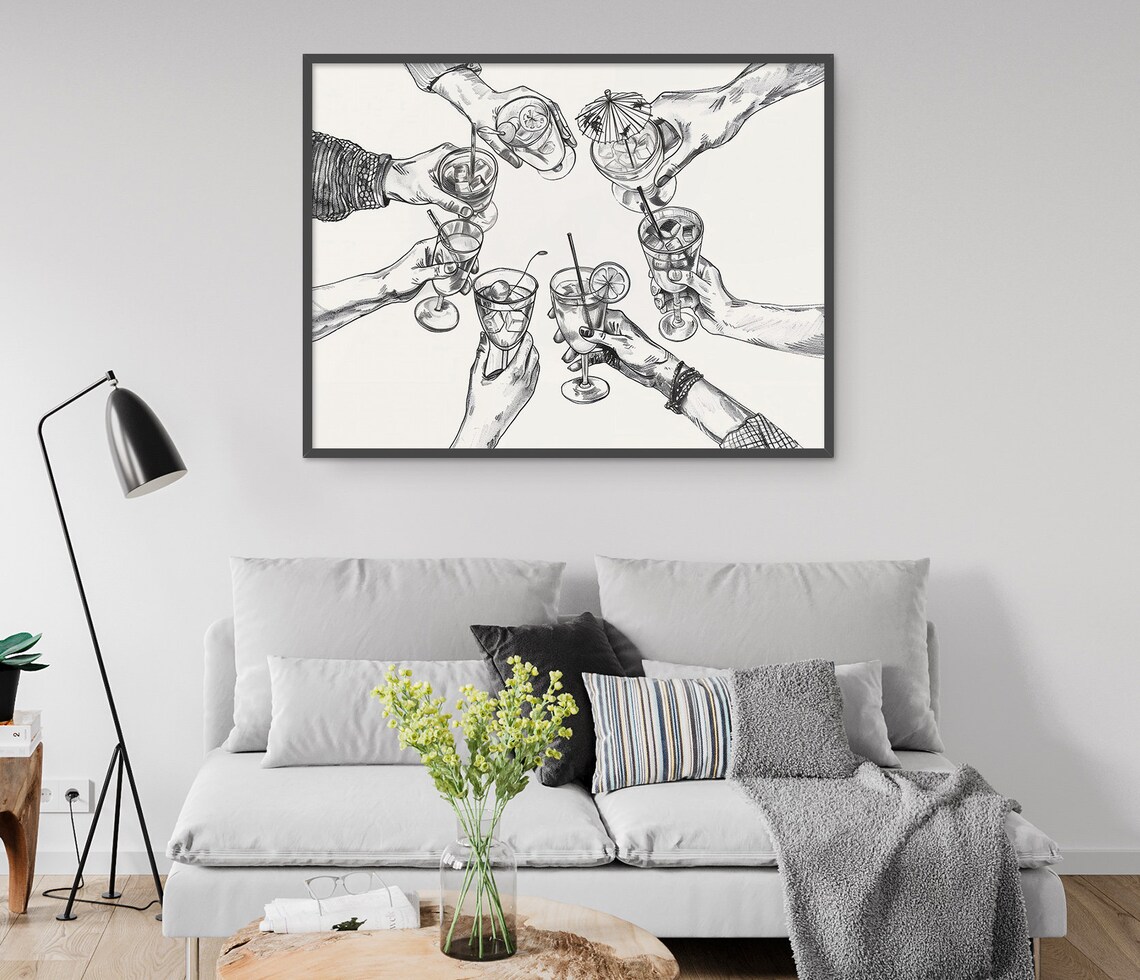 Cheers Print, Retro Cocktail Bar Cart Art - Image 3