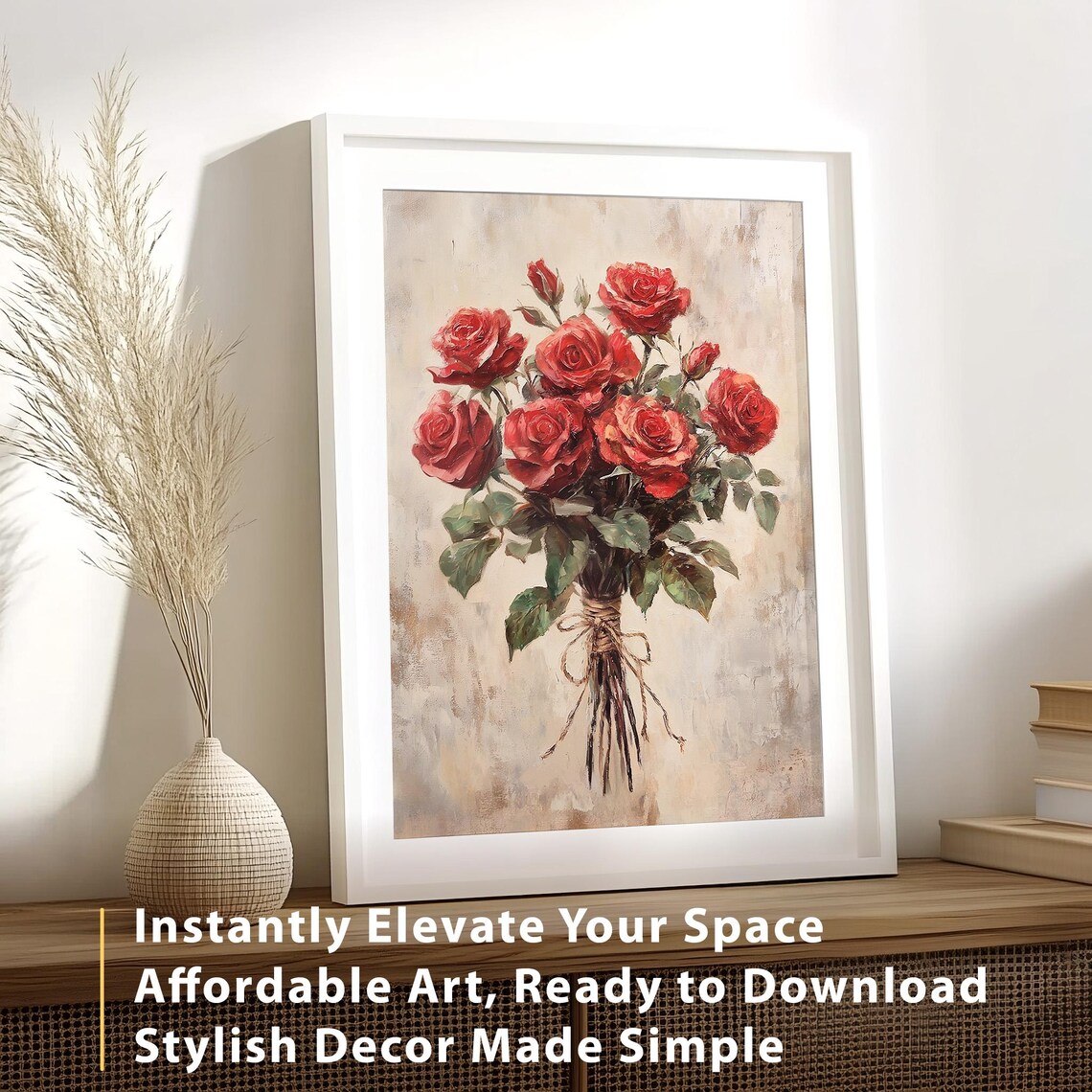 Valentines Day Red Roses Bouquet Vintage Art Print - Image 3