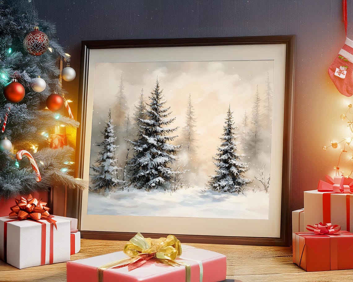 Snowy Pine Trees Standing In A Quiet Misty Winter Forest Wall Art - Image 4