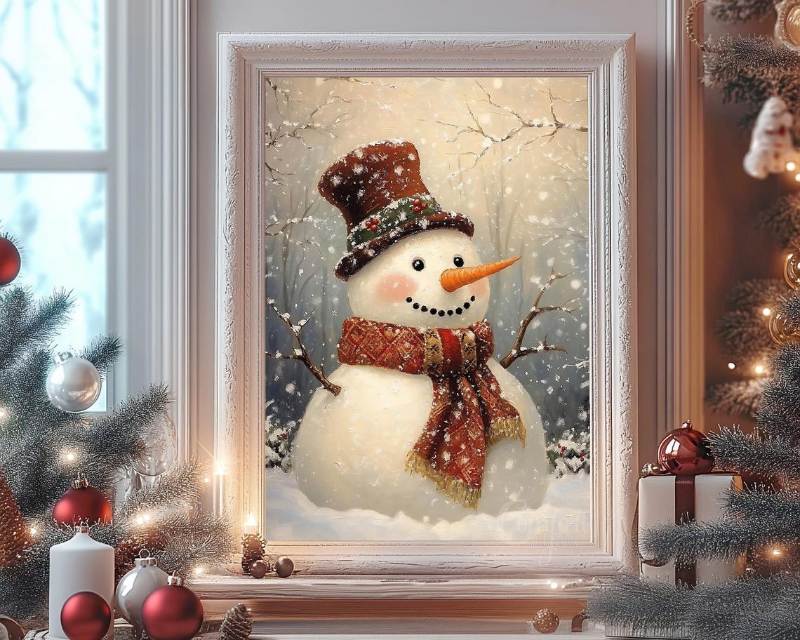Friendly Cheerful Snowman with Top Hat and Red Scarf Winter Poster - Image 8